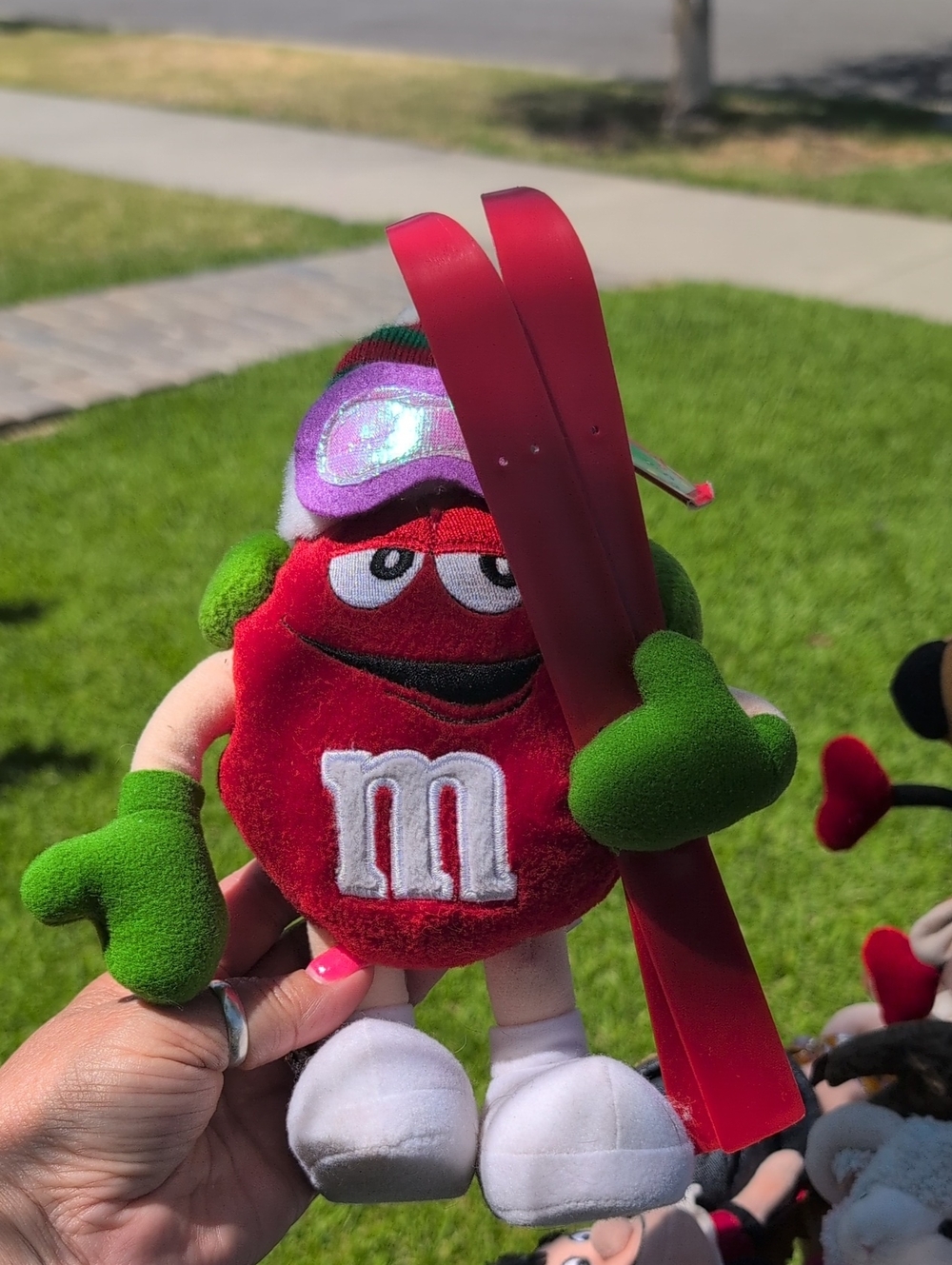 Vintage M&M'S Red Plush Skiing Character with Green Gloves 2002